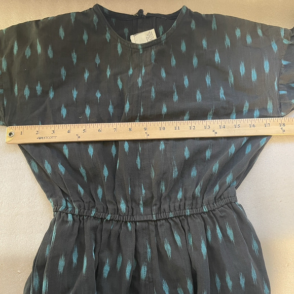 Vintage 90s Las Manos Handwoven Dress Women Small Black Teal Cotton Modest Midi - Picture 9 of 12